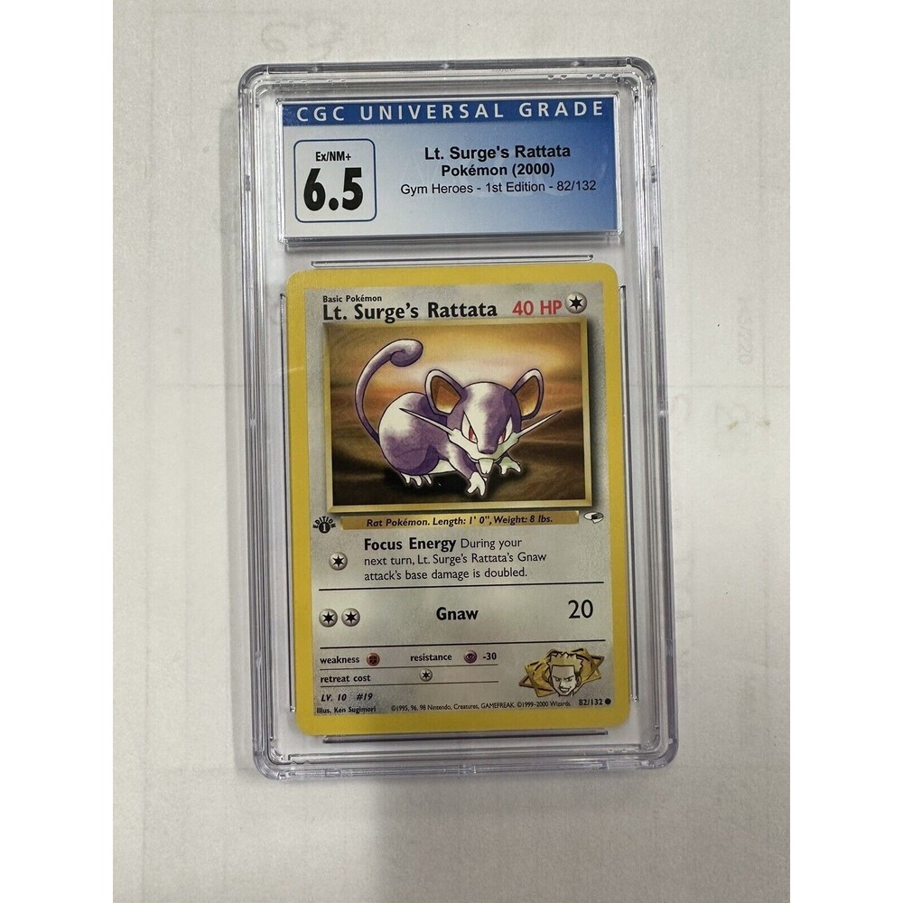 Gym Heroes 1st Edition - Lt. Surge's Rattata - 82/132 - CGC 6.5 - Pokémon TCG